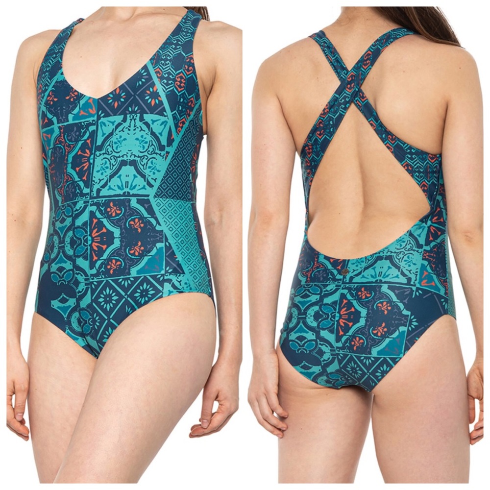 PRANA NWT Ella One Piece Swim Lagos Lisbon Blue Crossback Small
